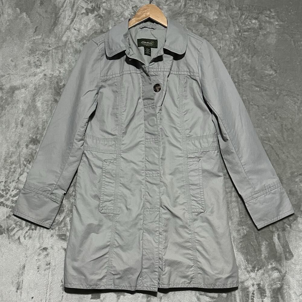 Eddie Bauer Womens Trench‎ Coat Rain Jacket Sz S Gray Utility Gorpcore Outerwear